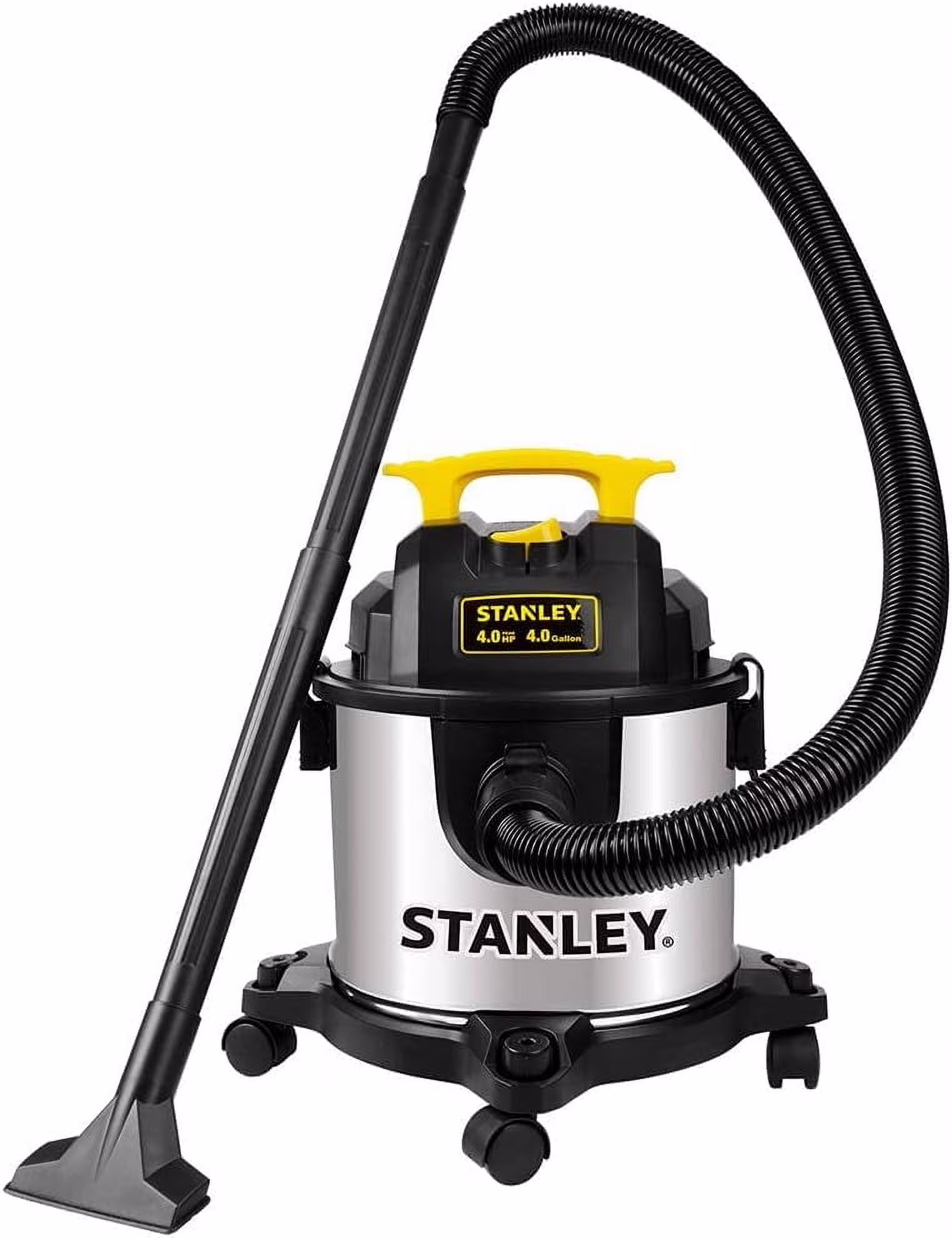 4 Gallon Wet Dry Vacuum, 4 Peak HP Stainless Steel 3 in 1 Shop Vacuum Blower with Powerful Suction, Vacuum for Job Site, Garage, Basement, Workshop, Top Handle, Portable Wet Dry Vac SL18301-4B