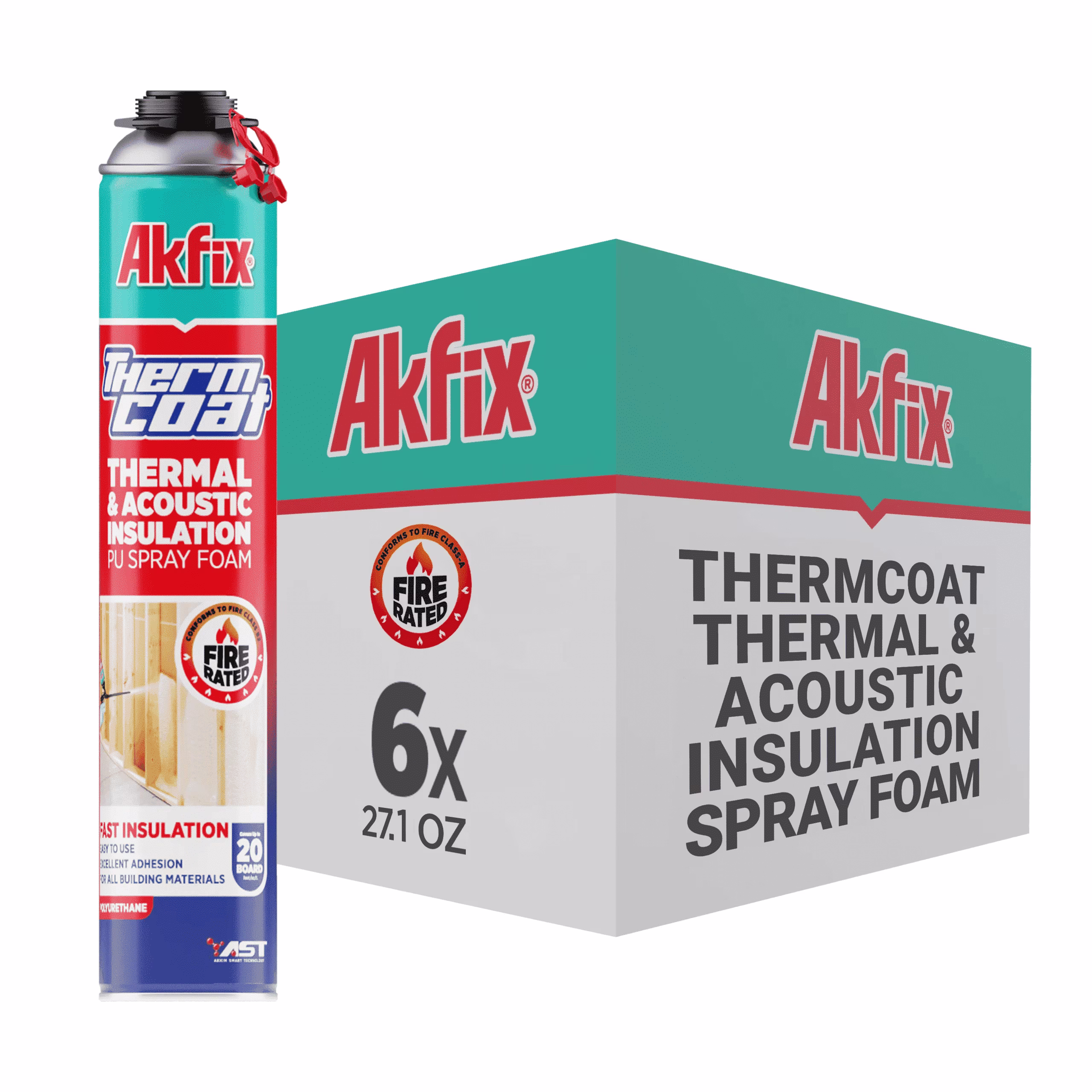 Akfix Thermcoat Thermal & Acoustic Closed Cell Spray Foam Insulation - Fire Rated, R-5.66 per Inch, 120 Board Feet - 6 Pack