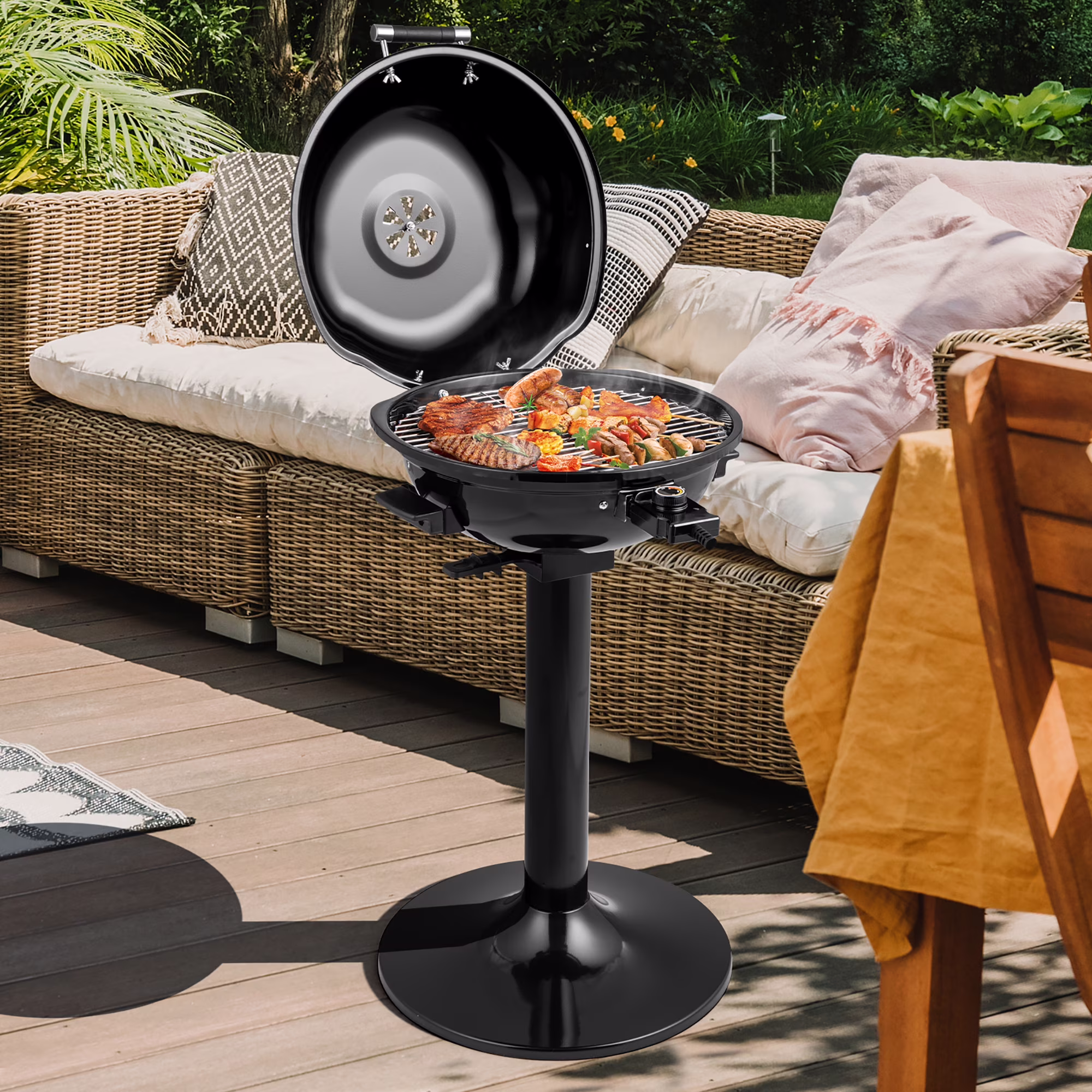 Costway 1600W Electric BBQ Grill with Warming Rack, Temperature Control & Grease Collector Black