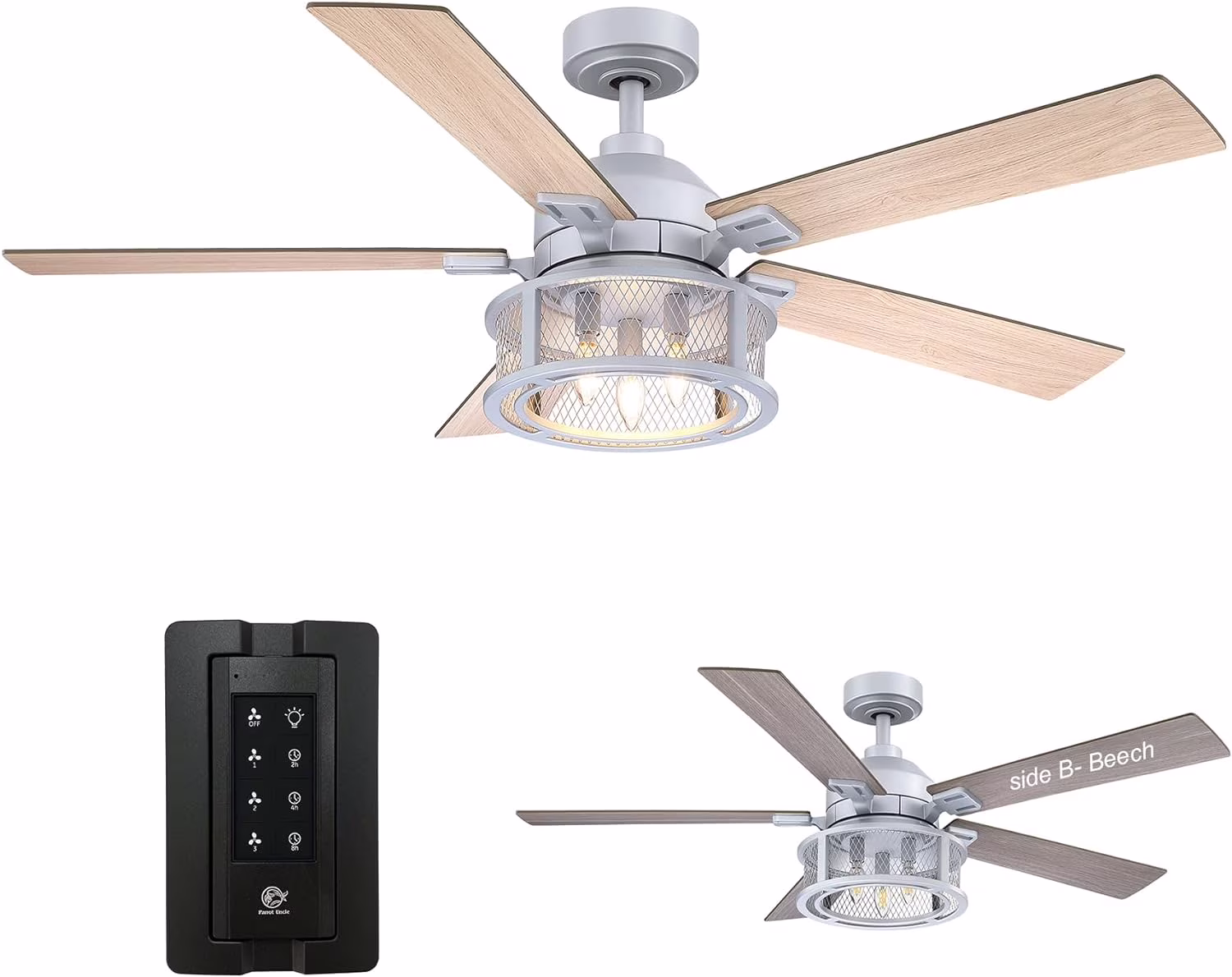 Parrot Uncle 52'' Black Farmhouse E12 Covered Reversible Ceiling Fan with Remote