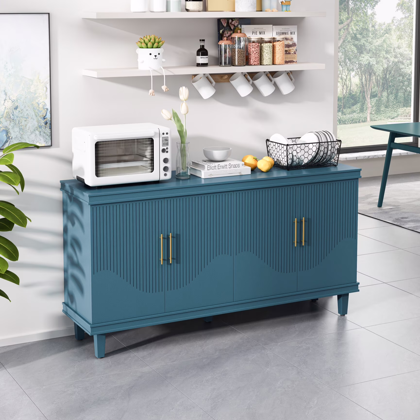 Large 4-Door Storage Cabinet with Adjustable Shelves, Modern Multi-Room Organizer for Living Room, Kitchen, Bedroom, Hallway - Blue