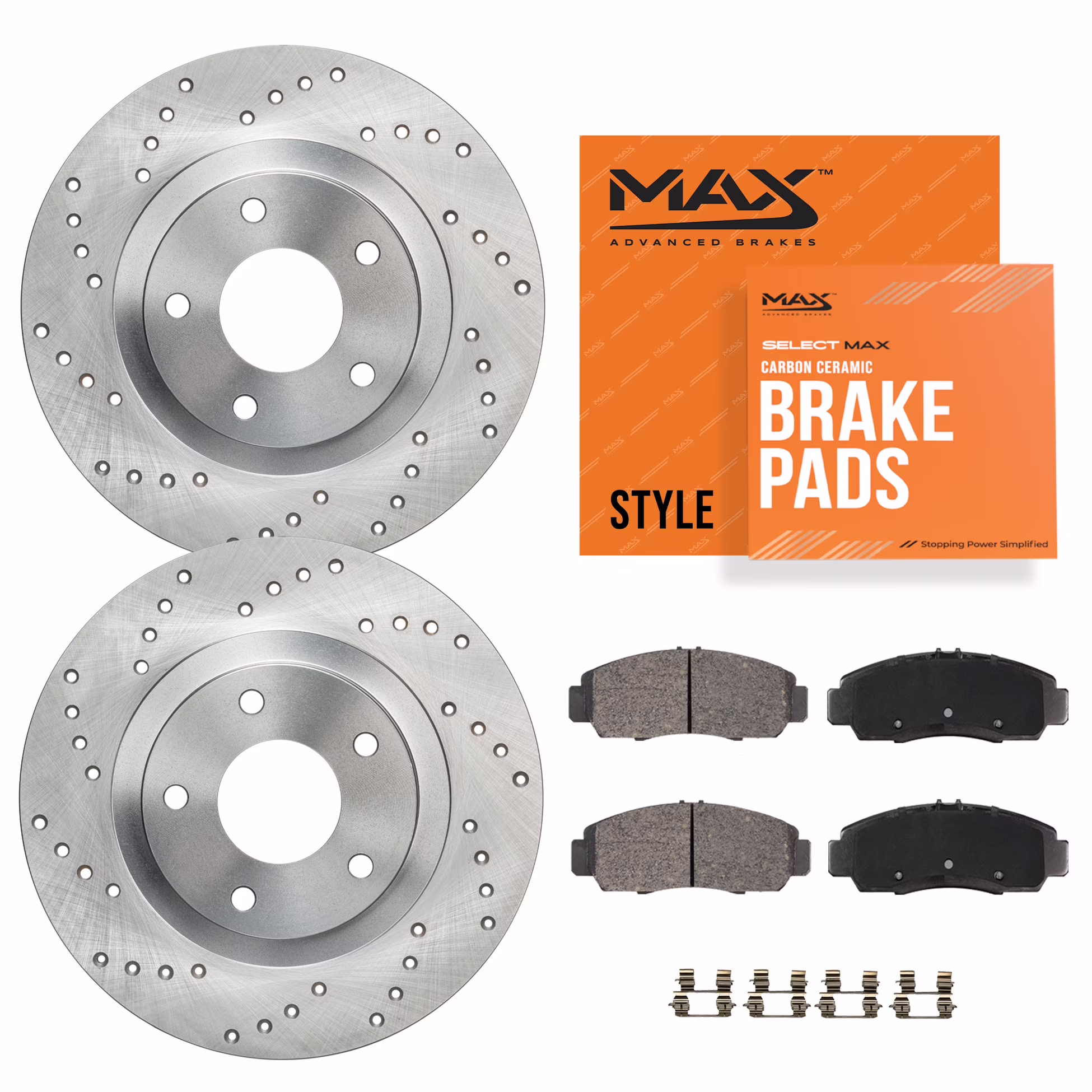 Max Advanced Brakes - Brake Kit for 2013-2015 2016 2017 2018 2019 2020 Ford Fusion 2013 2014 2015 2016 Lincoln MKZ Rear Replacement Cross Drilled Disc Brake Rotors and Ceramic Brake Pads
