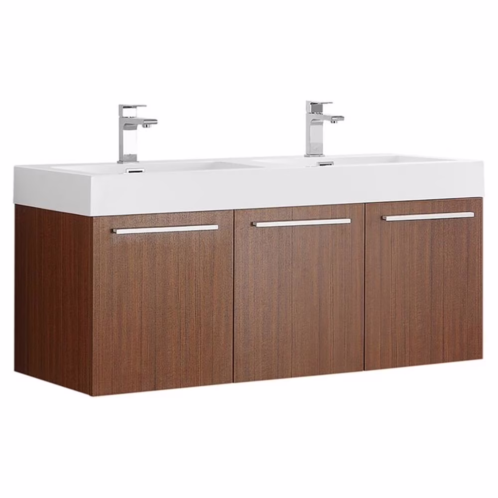 Vista 47"Wall Hung Dbl Sinks Wood Bathroom Cabinet in Brown