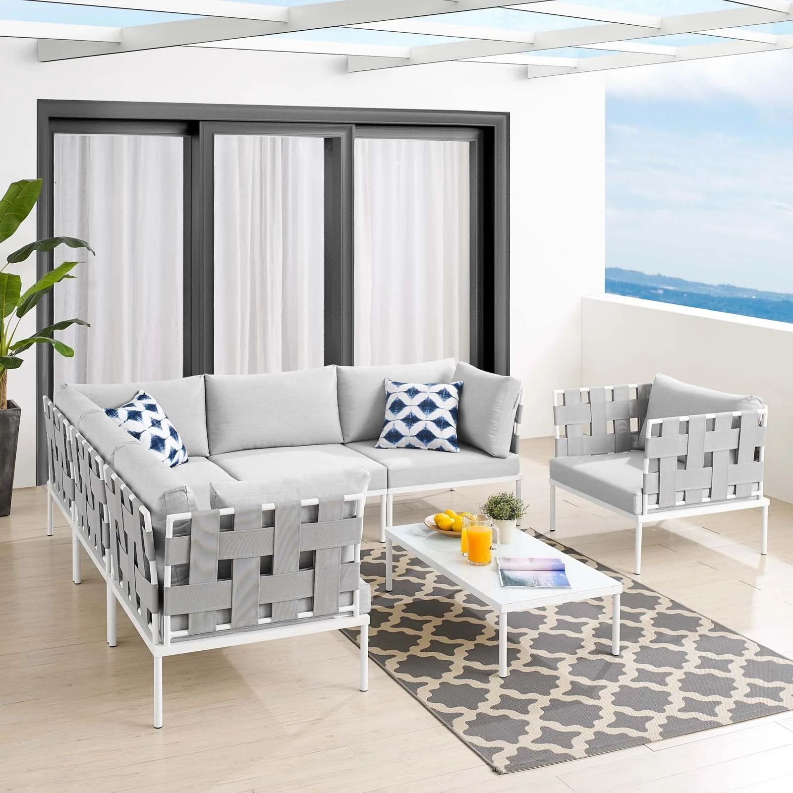 Modway Harmony 7-Piece  Sunbrella® Outdoor Patio Aluminum Sectional Sofa Set in Gray Gray