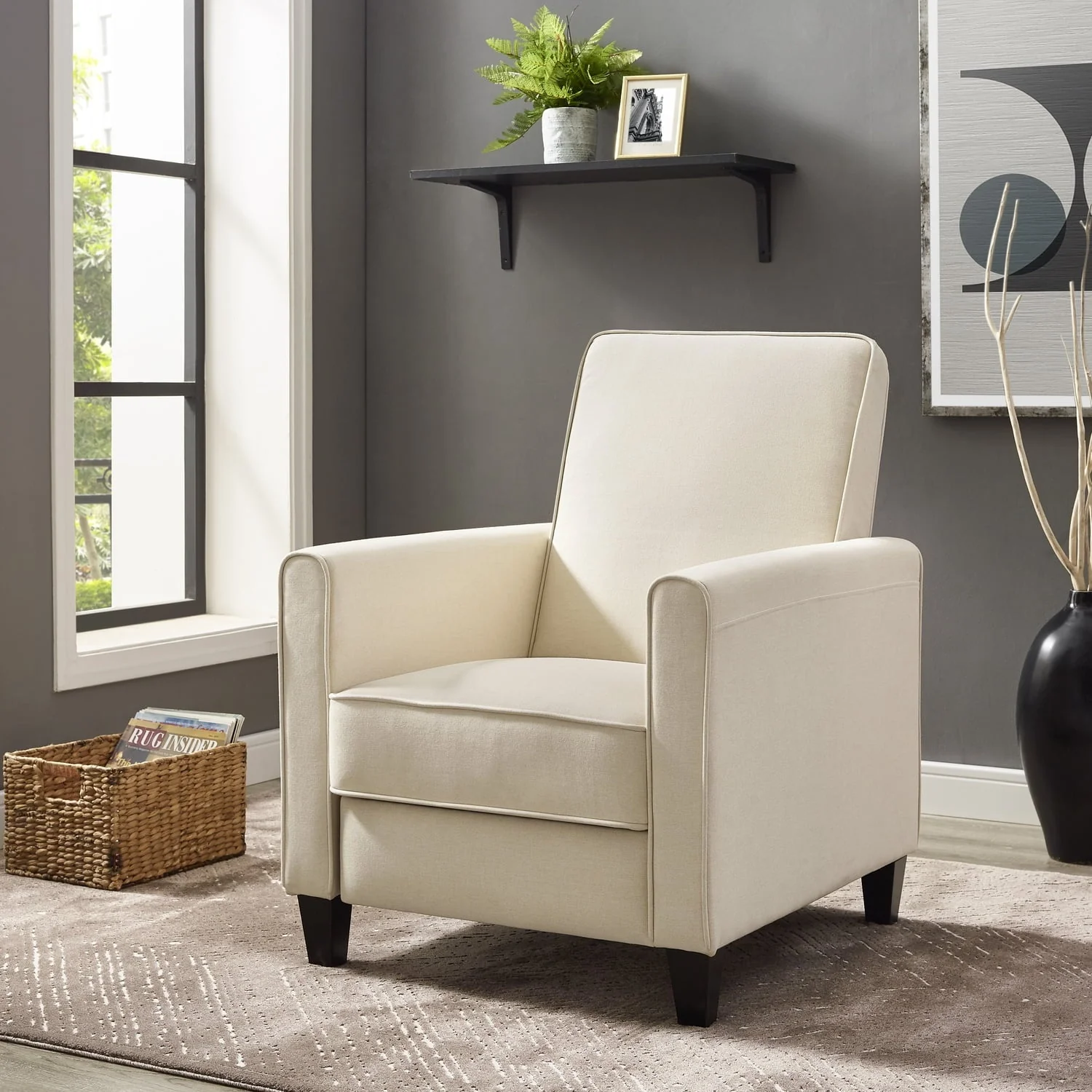 Push Back Recliner Upholstered Club Chair by Naomi Home-Color:Cream,Fabric:Linen