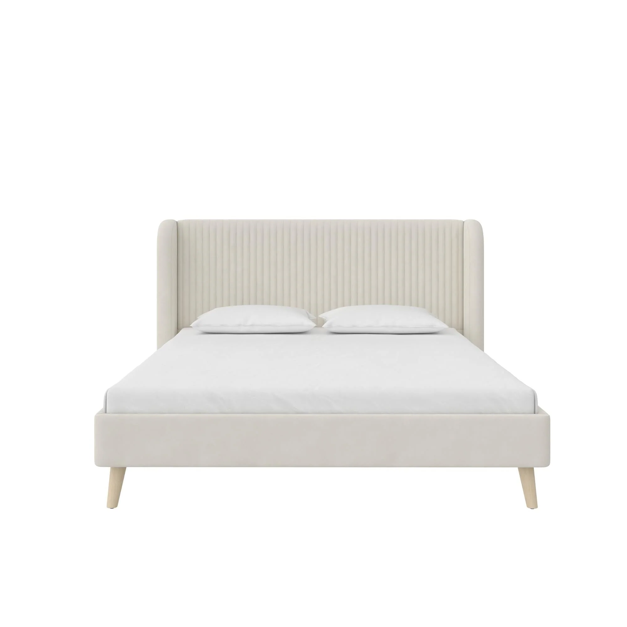 Novogratz Holly Upholstered Wingback Bed, Queen, Ivory Velvet