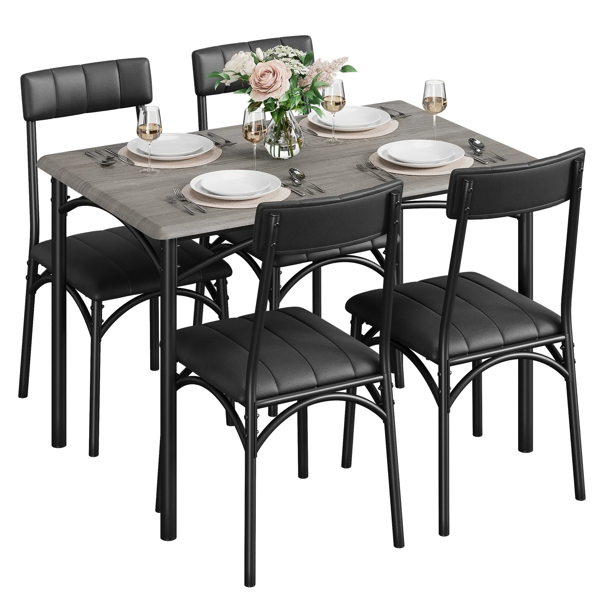 GymChoice Dining Table Set for 4, Kitchen Table and Chairs for 4, Rectangular Kitchen Table Set with 4 Upholstered Chairs, 5 Piece Dining Room Table Set for Small Space, Apartment