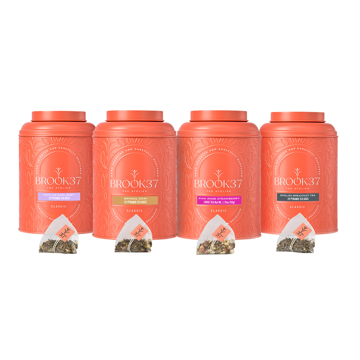Brook 37 Curated Indulgence Tea Gift Collection, 4 Tins, 80 Tea Bags Total